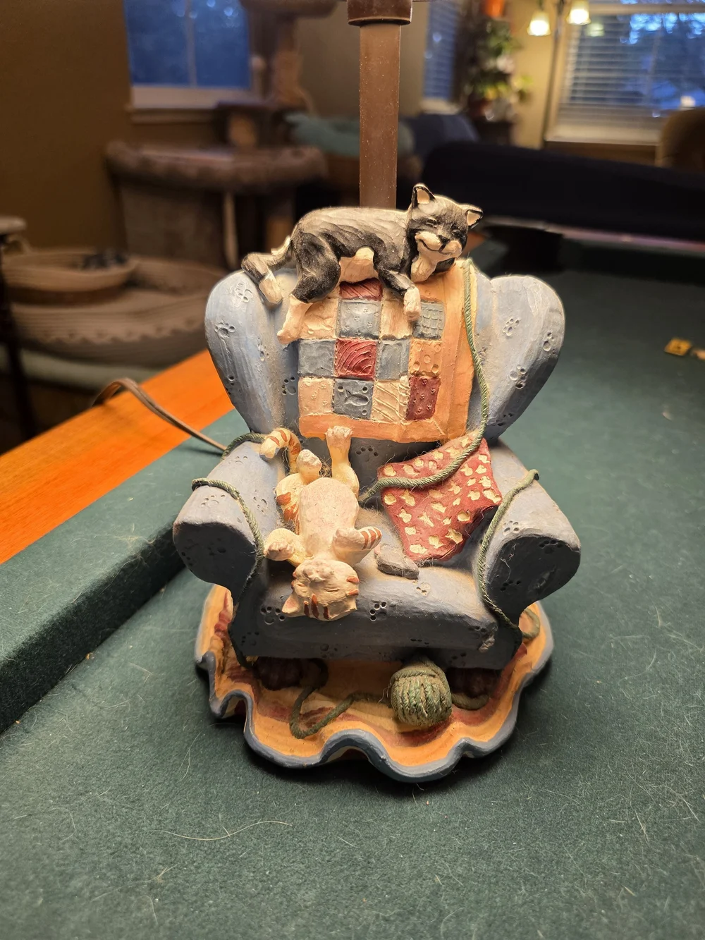 Vintage Blue & Cream Cat Accent Lantern Lamp with Heart Motif